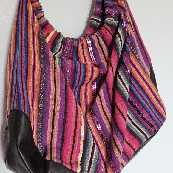 Cotton hippie shoulder bag with sequences - Picture 8 of 8